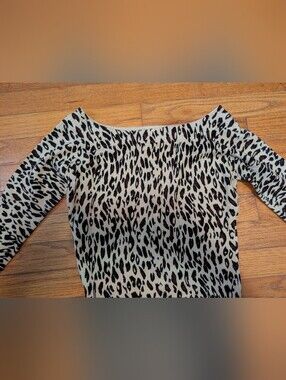 Forever 21 Cream and Black Leopard Off-Shoulder Top